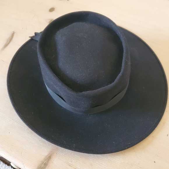 MOSSANT Aux Galleries Lafayette Paris Black Felt Old Style Aussie Women's Hat - Picture 2 of 5